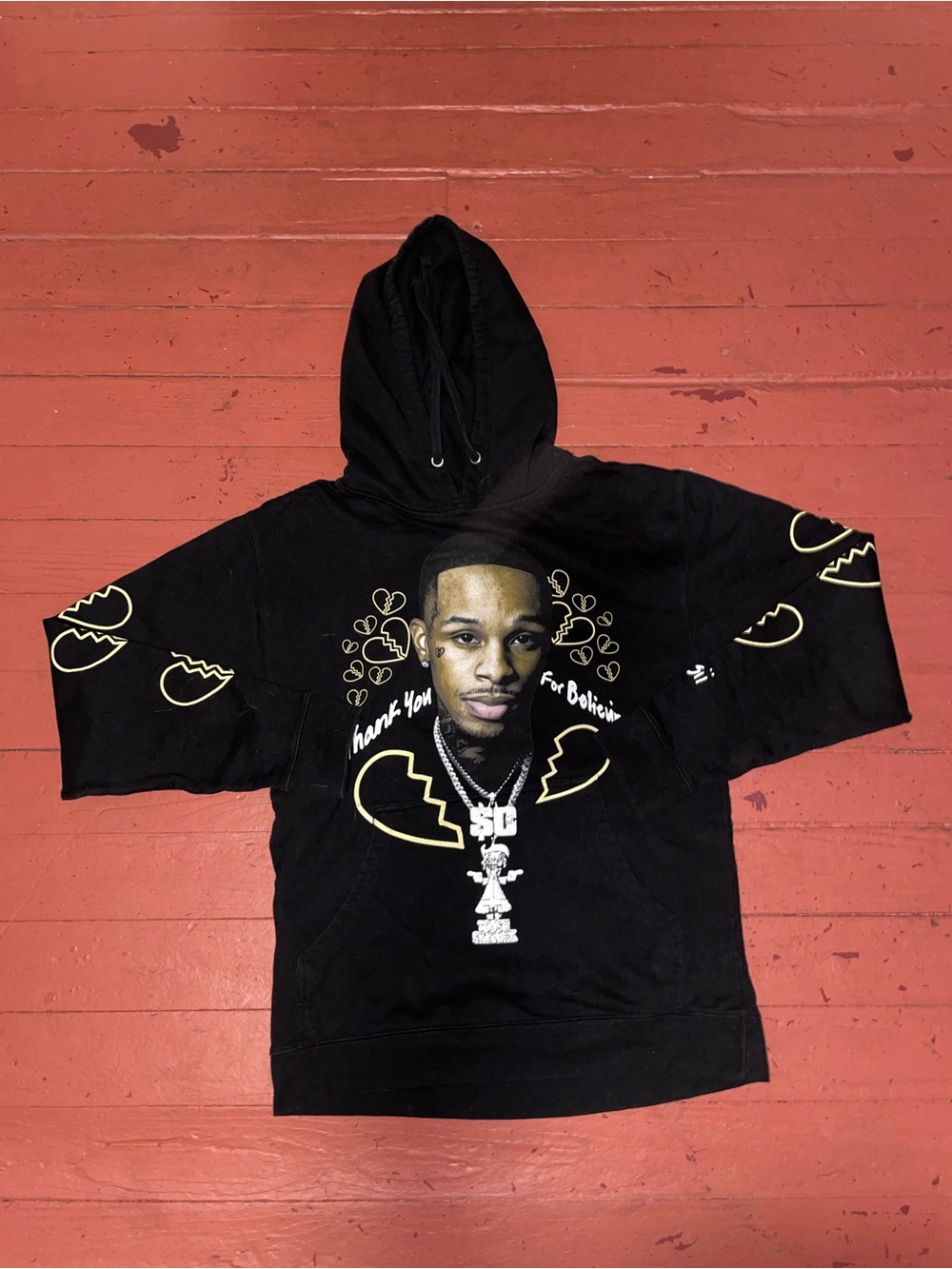 Toosi Black Graphic Hoodie with Yellow Heart Accents